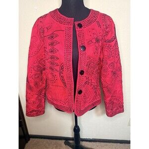 Casual Studio Women’s Medium Heavy Embroidered Jacket Boho Art To Wear Artsy